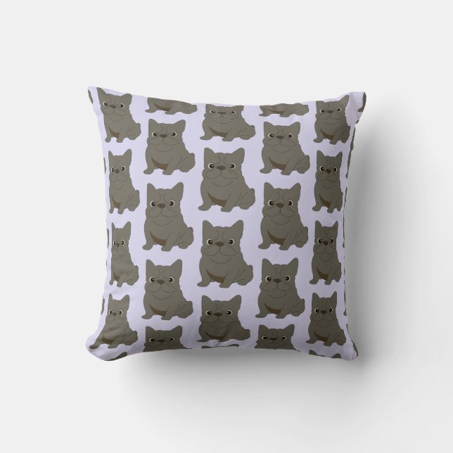Gray Baby French Bulldog, purple, lavender Throw Pillow (Front)