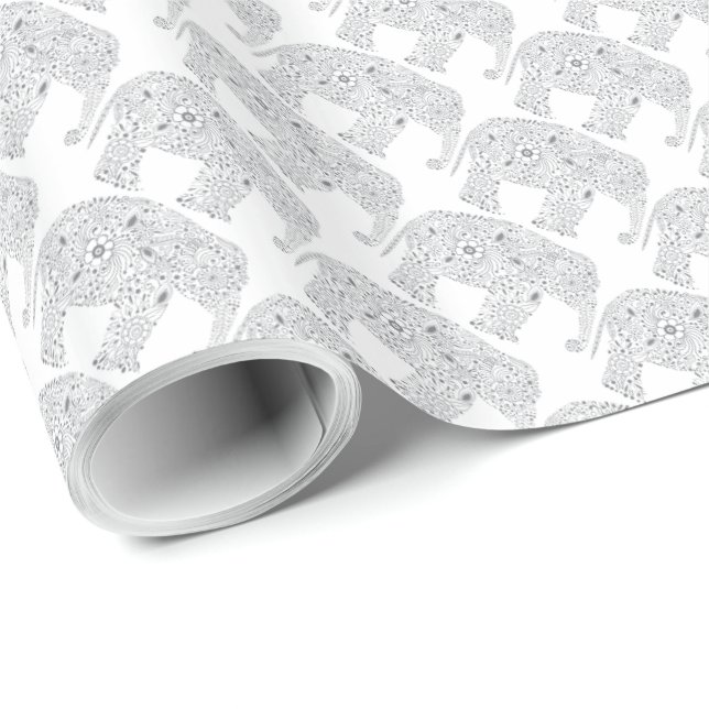Gray Baby Love Elephant Gift Wrap (Roll Corner)
