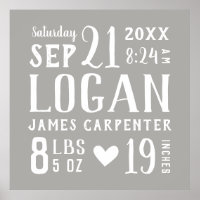 Gray Baby Name and Birth Stats | Editable Colors Poster