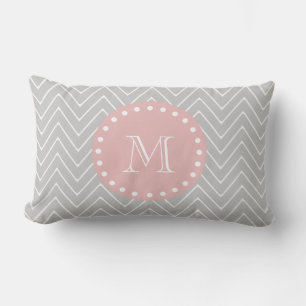 Gray & Baby Pink Modern Chevron Custom Monogram Lumbar Pillow