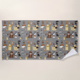 gray background dogs pattern beach towel