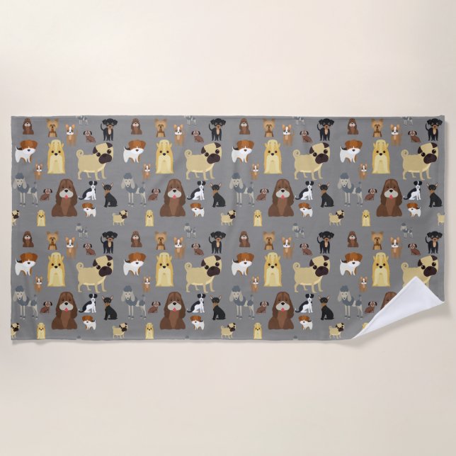 gray background dogs pattern beach towel (Front)