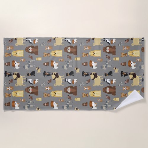 gray background dogs pattern beach towel