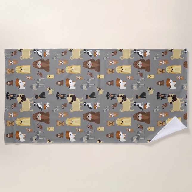 gray background dogs pattern beach towel (Front)
