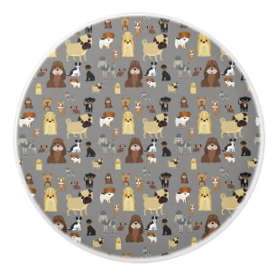 gray background dogs pattern. ceramic knob