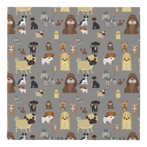 gray background dogs pattern faux canvas print