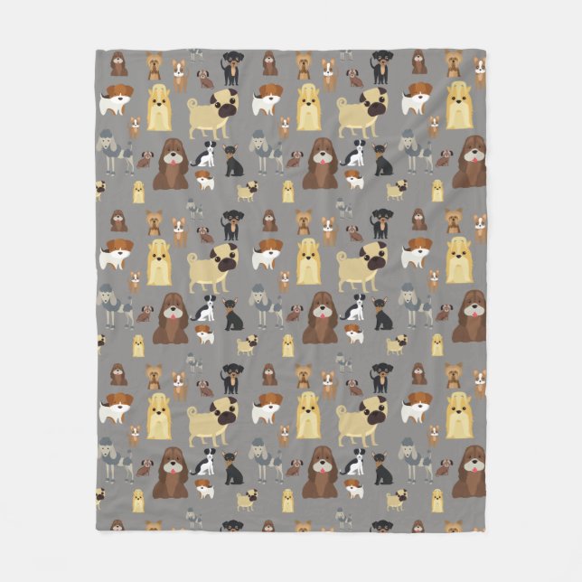 gray background dogs pattern fleece blanket (Front)