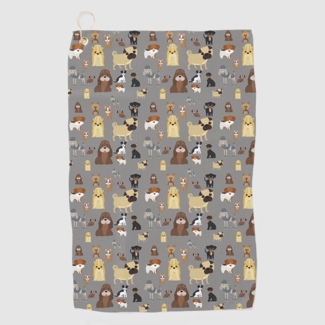 gray background dogs pattern golf towel (Front)