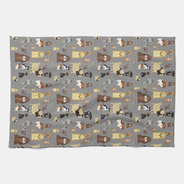 gray background dogs pattern kitchen towel (Horizontal)