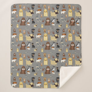 gray background dogs pattern sherpa blanket