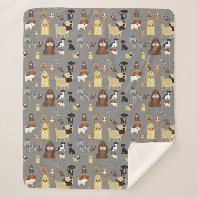 gray background dogs pattern sherpa blanket (Front)