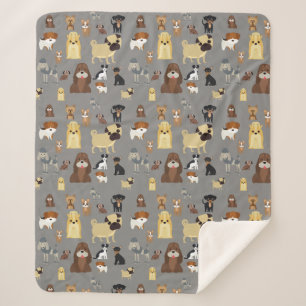 gray background dogs pattern sherpa blanket