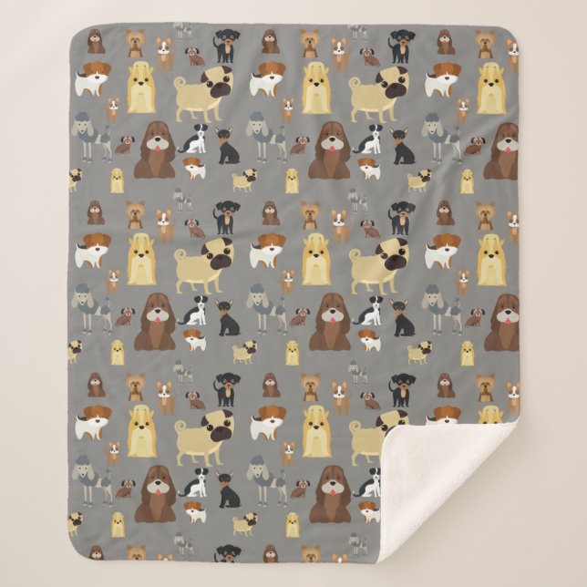 gray background dogs pattern sherpa blanket (Front)