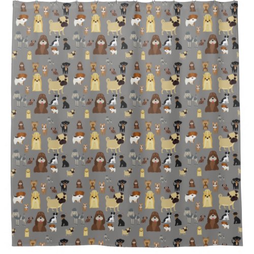gray background dogs pattern shower curtain