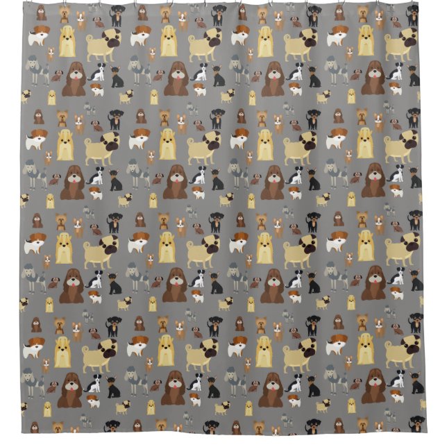 gray background dogs pattern shower curtain (Front)
