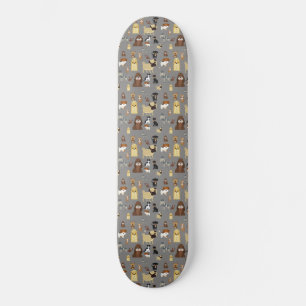 gray background dogs pattern. skateboard