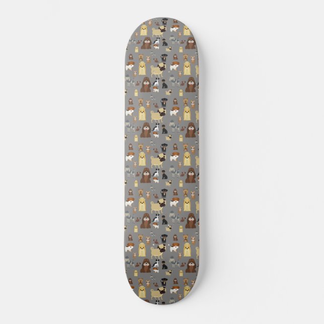 gray background dogs pattern. skateboard (Front)
