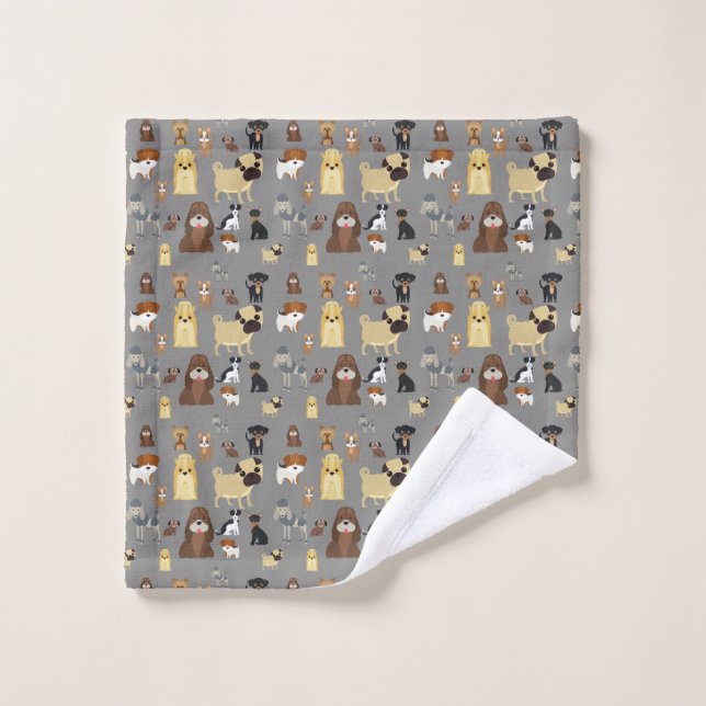 gray background dogs pattern wash cloth (Wash Cloth)