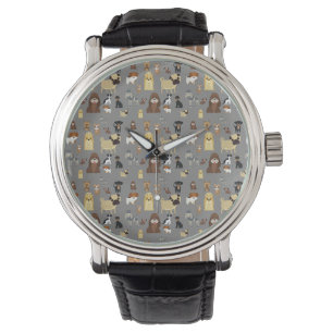 gray background dogs pattern. watch