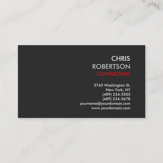 Gray Background Red Modern Business Card (Front)