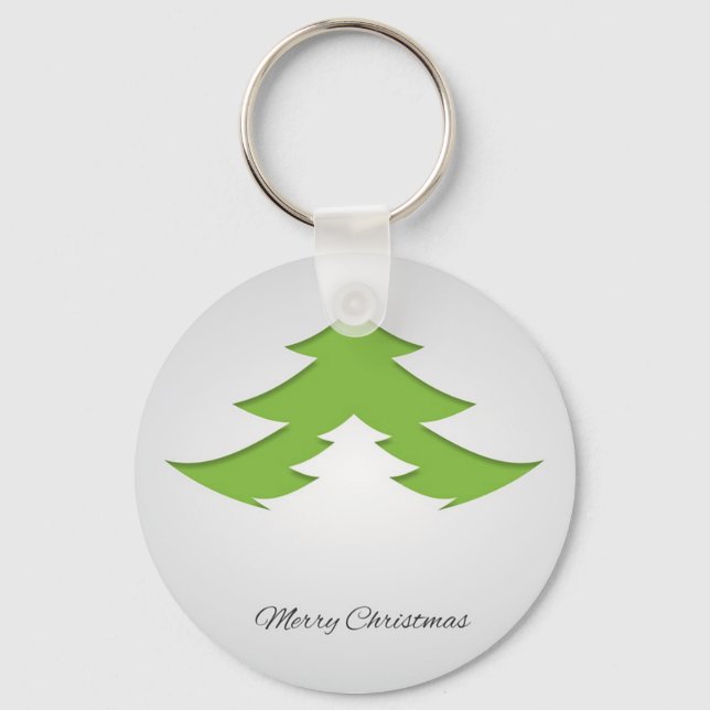  Gray Background With Christmas Tree  Keychain (Front)