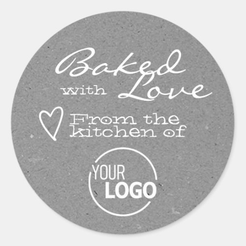 Gray Baked with Love Logo Template Heart Symbol  Classic Round Sticker