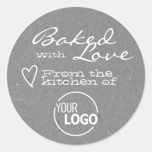 Gray Baked with Love Logo Template Heart Symbol  Classic Round Sticker