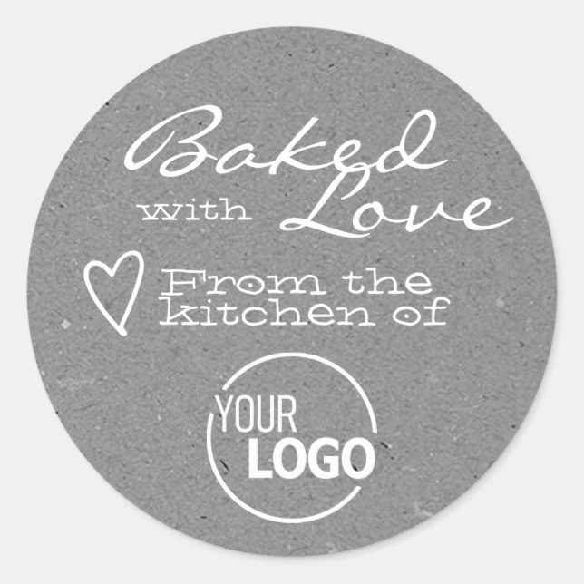 Gray Baked with Love Logo Template Heart Symbol  Classic Round Sticker (Front)