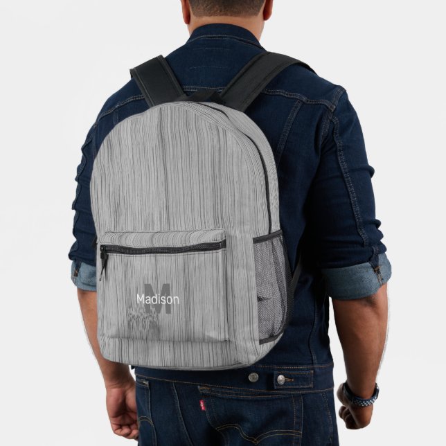Gray bamboo wood print custom Monogram name Printed Backpack (Insitu (Model))