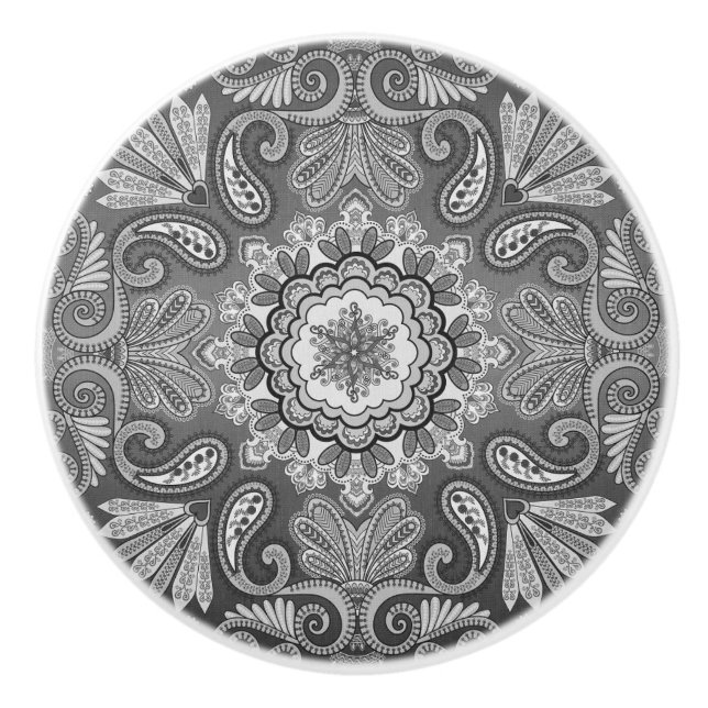 Gray Bandana Pattern Country Ceramic Pull (Front)