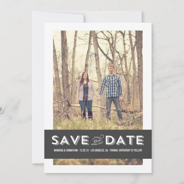 Gray Banner Photo Save The Date Announcements (Front)