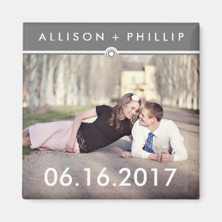Gray Banner Save the Date Photo Wedding Magnets