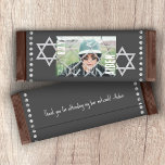 Gray Bar Mitzvah Budget Candy Bar Wrapper w/ Stars<br><div class="desc">Personalize your own gray Bar Mitzvah chocolate candy bar or pastry package with a customized paper wrapper. Simple gray and white label is attractive with your overlaid wording and silver stars of David. Add your own thank you message on the back for a finishing touch. Use this budget personalized wrapper...</div>