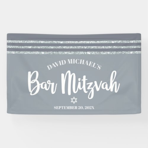 Gray Bar Mitzvah Modern Silver Tallit Bold Script 