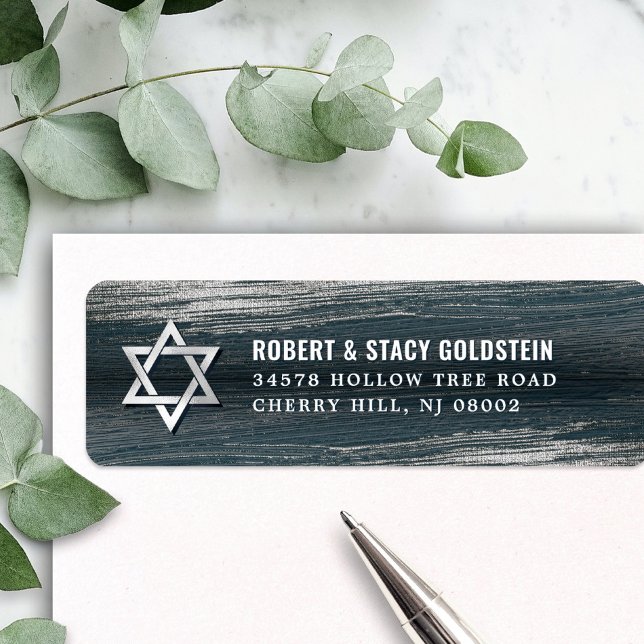 Gray Bar Mitzvah Silver Foil Star Return Address Label (Creator Uploaded)