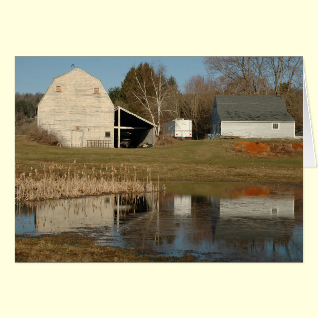 Gray Barn - Reflections of Serenity in Pond Card