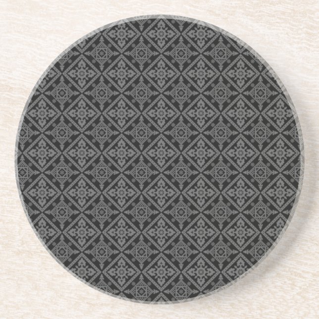 Gray Baroque Pattern on Black Coaster (Front)