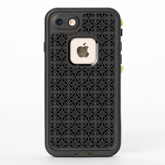 Gray Baroque Pattern on Black LifeProof iPhone Case (Back)