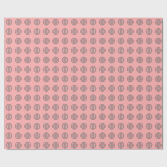 Gray Baseball Pattern on Pink Background Wrapping Paper (Flat)