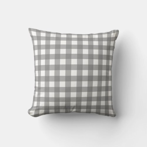 Gray Basic Gingham Checkered Pattern Throw Pillow