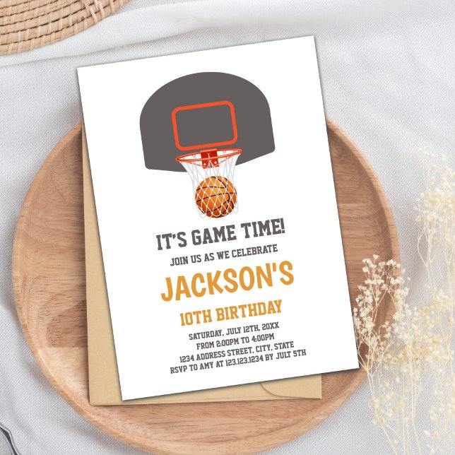 Gray Basketball Birthday Invitation (Gray Basket Basketball Invitations)
