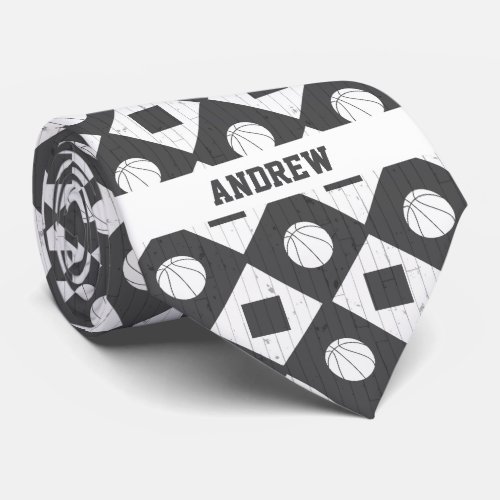 Gray Basketball Wood Floor Argyle Pattern Neck Tie