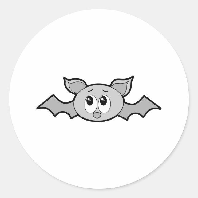 Gray Bat Cartoon. Classic Round Sticker (Front)