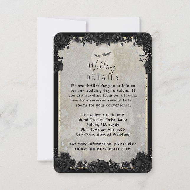 Gray Bats Gothic Halloween Matching Wed Details RSVP Card (Front)