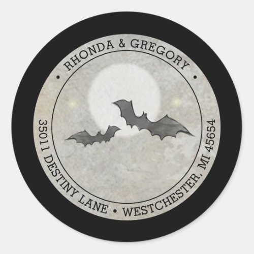 Gray Bats Wedding Round Address  Classic Round Sticker