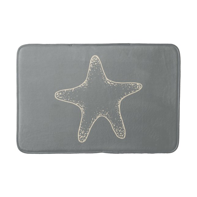Gray Beach Starfish Nautical Bathroom Rug Bath Mat (Front)
