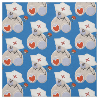 Gray Bear Nurse With Stethoscope Heart and Hat Fabric