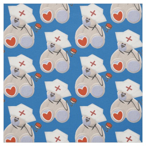 Gray Bear Nurse With Stethoscope Heart and Hat Fabric