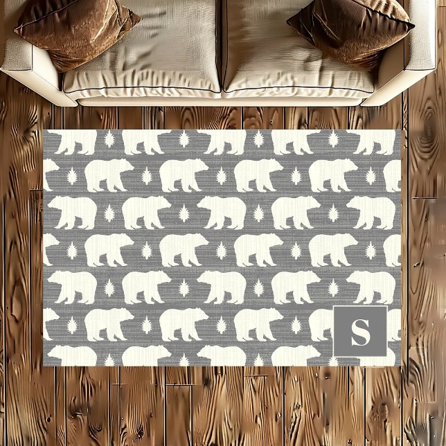 Gray Bear Pattern Boho Monogram Rug (Creator Uploaded)