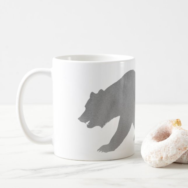 Gray Bear Watercolor Coffee Mug Alaska Grizzly (With Donut)